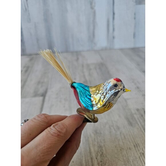 Antique Mercury glass bird clip ornament rainbow Xmas tree - Picture 2 of 8